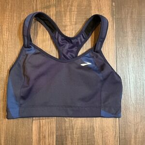 Brooks High Impact Racerback Sports Bra Navy Blue Hook Eye Closure Sz S Running
